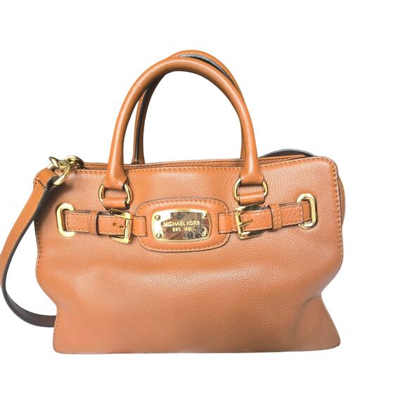 Michael Kors Handbags - Michael Kors Hamilton Brown and Gold Pebbled Leather Handbag Satchel